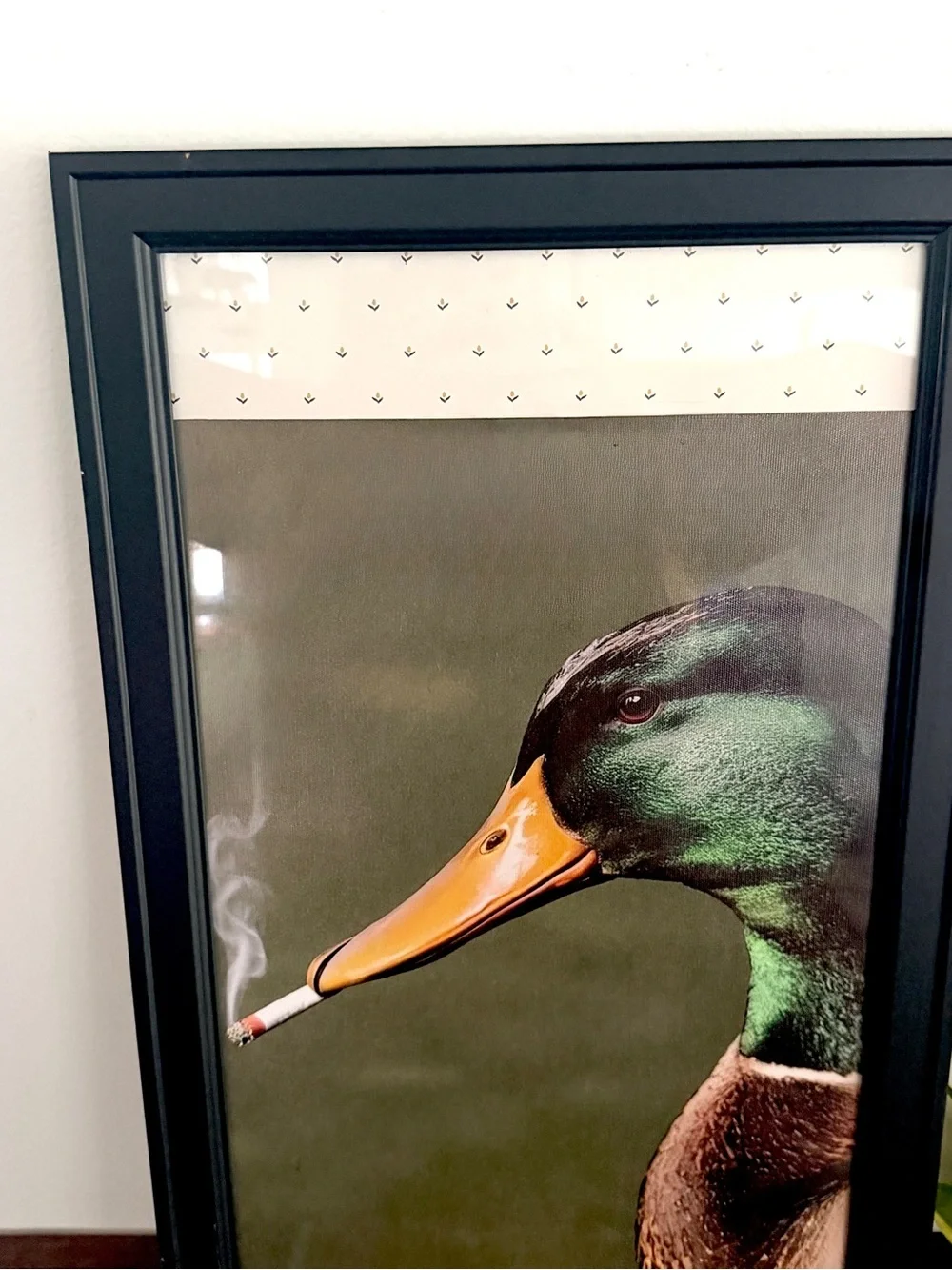 Mallard Duck Smoking a Cigarette Vintage Style Canvas Wall Art Print Black Frame